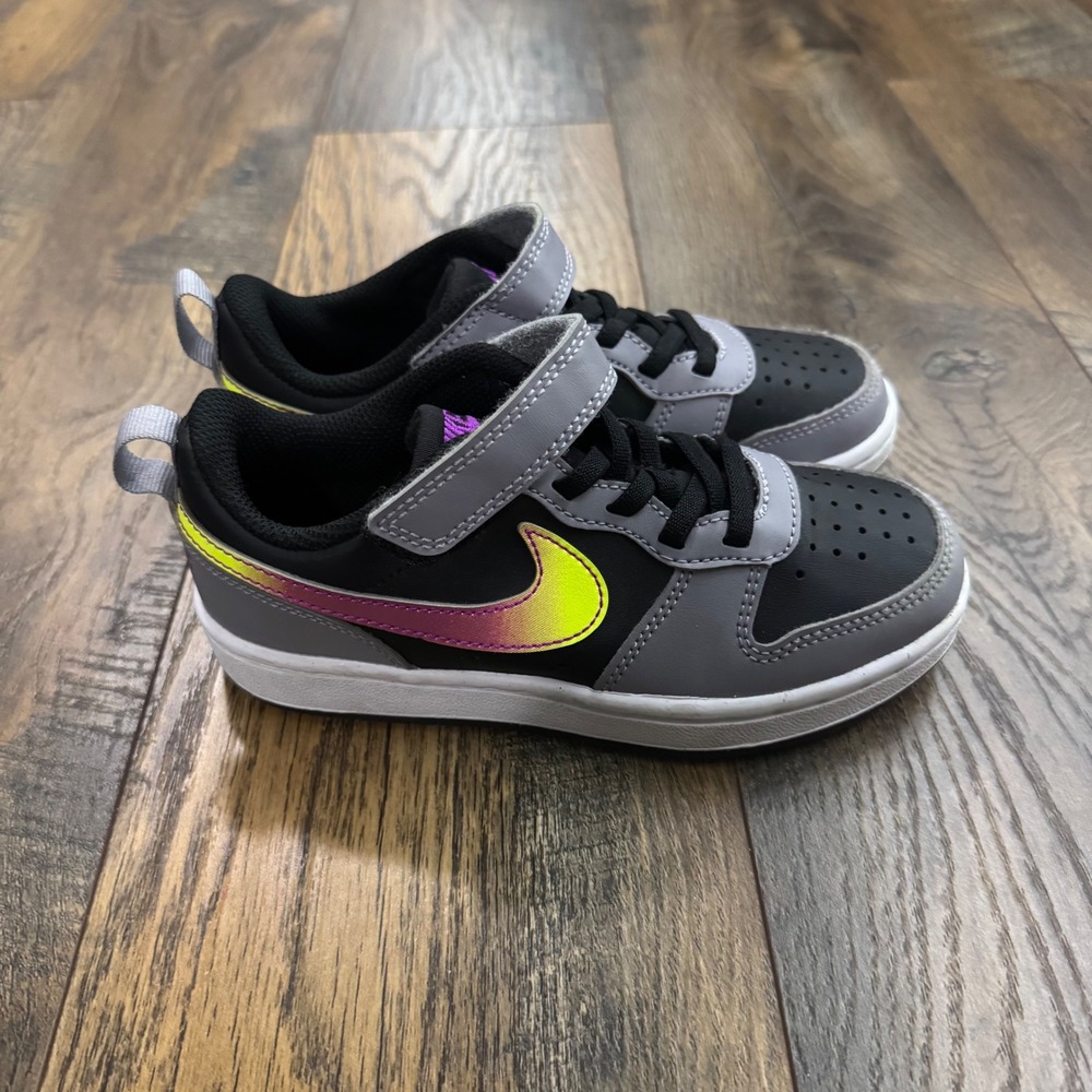 Nike Court Borough Low 2 Kids Size 12C Shoes Black Grey Iridescent Sneakers - Picture 1 of 9